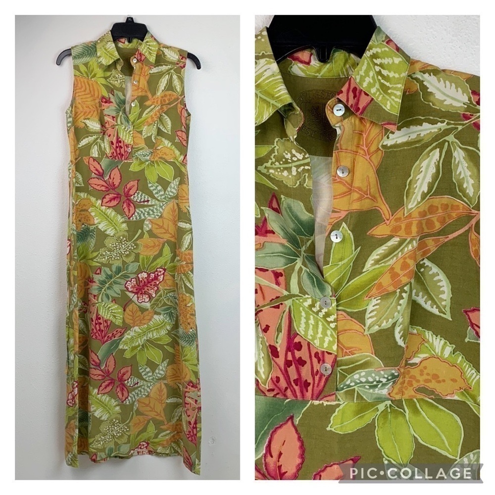 Pusser’s silk tropical sleeveless tie back midi / maxi length resort dress EUC